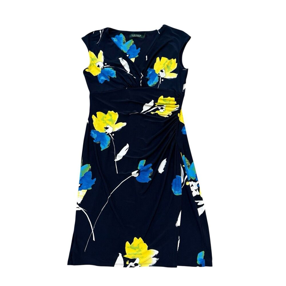 Lauren Ralph Lauren Navy Floral Ruched Dress Size 10